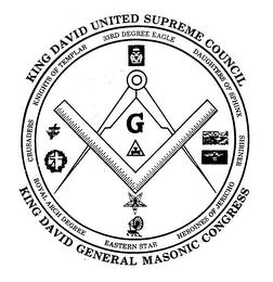 KING DAVID UNITED SUPREME COUNCIL KING DAVID GENERAL MASONIC CONGRESS CRUSADERS KNIGHTS OF TEMPLAR 33RD DEGREE EAGLE DAUGHTERS OF SPHINX SHRINER HEROINES OF JERICHO EASTERN STAR ROYAL ARCH DEGREE G trademark