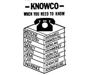 KNOWCO WHEN YOU NEED TO KNOW MEDICINE KNOWMED DENTISTRY KNOWDENTAL LAW KNOWLAW MONEY KNOWMONEY TAXES KNOWTAX HOME KNOWHOME CAR KNOWCAR INSURANCE KNOWINSURE trademark