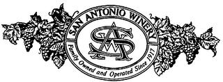 SAN ANTONIO WINERY FAMILY OWNED AND OPERATED SINCE 1917 SAW trademark