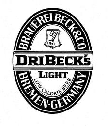 DRIBECK'S LIGHT BRAUEREI BECK & CO BREMEN GERMANY LOW CALORIE BEER trademark