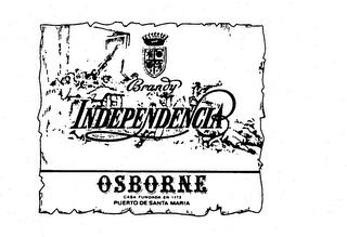 BRANDY INDEPENDENCIA OSBORNE CASA FUNDADA EN 1772 PUERTO DE SANTA MARIA trademark