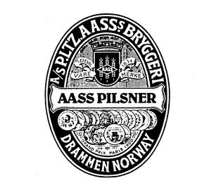 A/S P.LTZ.AASS.S BRYGGERI AASS PILSNER DRAMMEN NORWAY ESTABL 1834 VARE MERKE BIRRA BIERE BEER CERVERA trademark