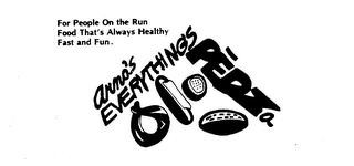 FOR PEOPLE ON THE RUN FOOD THAT'S ALWAYS HEALTHY FAST AND FUN. ARNO'S EVERYTHINGS PEDZA trademark