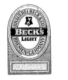 BECK'S LIGHT BRAUEREI BECK & CO BREMEN GERMANY trademark