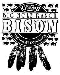 KING B BIG HOLE RANCH BISON THE GREAT COMEBACK trademark