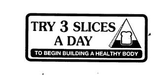 TRY 3 SLICES A DAY TO BEGIN BUILDING A HEALTHY BODY trademark