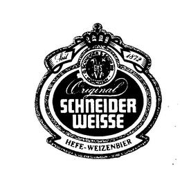 SCHNEIDER WEISSE HEFE-WEIZENBIER G. SCHNEIDER & SOHN KG MUNCHEN ORIGINAL G S W U.S. SEIT 1872 trademark