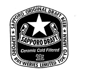 SAPPORO DRAFT CERAMIC COLD FILTERED SAPPORO BREWERIES LIMITED TOKYO JAPAN SAPPORO ORIGINAL DRAFT BEER trademark