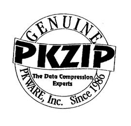 PKZIP THE DATA COMPRESSION EXPERTS PKWARE, INC. SINCE 1986 GENUINE trademark