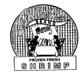 GOLLOTT'S BRAND MENU FOR THE EATING FROZEN FRESH SHRIMP trademark