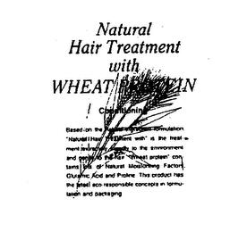 NATURAL HAIR TREATMENT WITH WHEAT PROTEIN CONDITIONING BASED ON THE NATURAL INGREDIENT FORMULATION.  "NATURAL HAIR TREATMENT WITH" IS THE TREATMENT EXTREMELY FRIENDLY TO THE ENVIRONMENT AND GENTLE TO THE HAIR.  "WHEAT PROTEIN" CONTAINS LOTS OF NATURAL MOISTURIZING FACTORS.  GLUTAMIC ACID AND PROLINE.  THIS PRODUCT HAS THE LATEST ECO-RESPONSIBLE CONCEPTS IN FORMULATION AND PACKAGING trademark