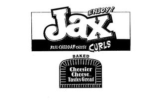 ENJOY! JAX REAL CHEDDAR CHEESE CURLS BAKED CHEESIER CHEESE... TASTES GREAT trademark