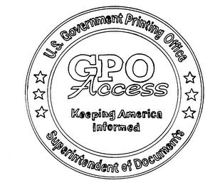 US GOVERNMENT PRINTING OFFICE GPO ACCESS KEEPING AMERICA INFORMED SUPERINTENDENT OF DOCUMENTS trademark