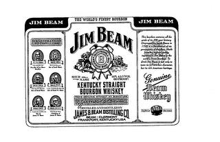 JIM BEAM THE WORLD'S FINEST BOURBON KENTUCKY STRAIGHT BOURBON WHISKEY DISTILLED AND BOTTLED BY JAMES B. BEAM DISTILLING CO. BEAM CLERMONT FRANKFORT, KENTUCKY USA trademark