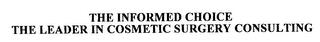 THE INFORMED CHOICE THE LEADER IN COSMETIC SURGERY CONSULTING trademark