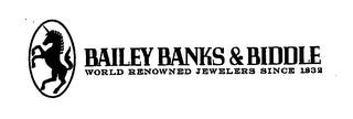 BAILEY BANKS & BIDDLE WORLD RENOWNED JEWELERS SINCE 1832 trademark