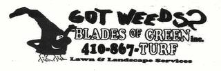 GOT WEEDS? BLADES OF GREEN INC. 410-867-TURF LAWN & LANDSCAPE SERVICES trademark