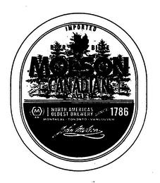 IMPORTED BEER BIERE MOLSON CANADIAN NORTH AMERICA'S OLDEST BREWERY SINCE 1786 MONTREAL TORONTO VANCOUVER JOHN MOLSON trademark