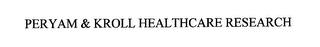 PERYAM & KROLL HEALTHCARE RESEARCH trademark