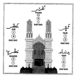 THUHR 2-4 4 2 RAK'AHS FAJR 2 2 RAK'AHS ISHA 2 4 1 RAK'AHS MAGRIB 3 2 RAK'AHS ASR 2 4 RAK'AHS trademark