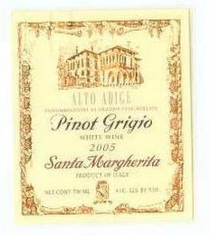 ALTO ALDIGE DENOMINAZIONE DI ORIGINE CONTROLLATA PINOT GRIGIO WHITE WINE 2005 SANTA MARGHERITA PRODUCT OF ITALY trademark