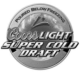 COORSLIGHT SUPER COLD DRAFT POURED BELOW FREEZING trademark