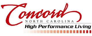 CONCORD NORTH CAROLINA HIGH PERFORMANCE LIVING trademark