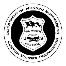 U. S. BURGER PATROL DEPARTMENT OF HUNGER SUPPRESSION CUSTOM BURGER PREPARATION trademark