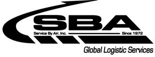 SBA SERVICE BY AIR, INC. SINCE 1972 GLOBAL LOGISTICS SERVICES trademark