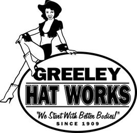 GREELEY HAT WORKS "WE START WITH BETTERBODIES!" SINCE 1909 trademark