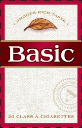 · SMOOTH RICH TASTE · BASIC  20 CLASS A CIGARETTES ACCO trademark