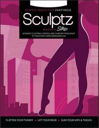 SHAPELY PERFECTION PANTYHOSE SCULPTZ SHAPEWEAR BY SILKIES ULTIMATE SCULPTING CONTROL AND COMFORT FROM WAIST TO THIGH WITH SHEER ENERGIZING LEG FLATTEN YOUR TUMMY · LIFT YOUR REAR · SLIM YOUR HIPS & THIGHS trademark