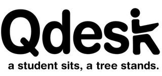 QDESK A STUDENT SITS, A TREE STANDS. trademark