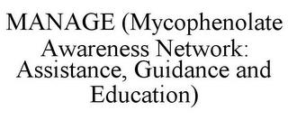 MANAGE (MYCOPHENOLATE AWARENESS NETWORK: ASSISTANCE, GUIDANCE AND EDUCATION) trademark