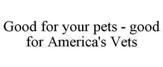 GOOD FOR YOUR PETS - GOOD FOR AMERICA'S VETS trademark