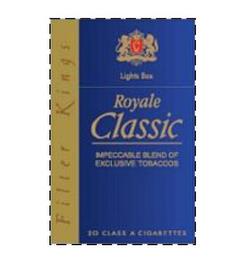 C LIGHTS BOX ROYALE CLASSIC IMPECCABLE BLEND OF EXCLUSIVE TOBACCOS 20 CLASS A CIGARETTES FILTER KINGS trademark