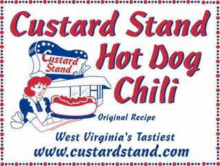 CUSTARD STAND HOT DOG CHILI ORIGINAL RECIPE WEST VIRGINIA'S TASTIEST WWW.CUSTARDSTAND.COM trademark