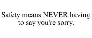 SAFETY MEANS NEVER HAVING TO SAY YOU'RE SORRY. trademark