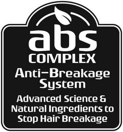 ABS COMPLEX ANTI-BREAKAGE SYSTEM ADVANCED SCIENCE & NATURAL INGREDIENTS TO STOP HAIR BREAKAGE trademark