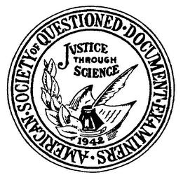 AMERICAN-SOCIETY OF QUESTIONED-DOCUMENT-EXAMINERS - JUSTICE THROUGH SCIENCE 1942 trademark