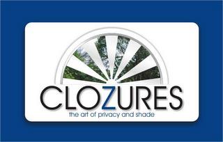 CLOZURES THE ART OF PRIVACY AND SHADE trademark