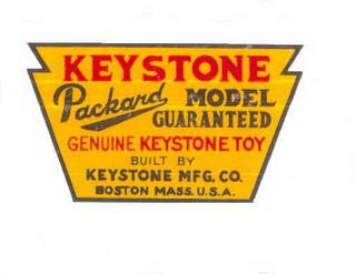 KEYSTONE PACKARD MODEL GUARANTEED GENUINE KEYSTONE TOY BUILT BY KEYSTONE MFG.  CO.  BOSTON MASS.  U.S.A. trademark