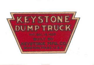 KEYSTONE DUMP TRUCK PAT. DEC. 15, 1925 BUILT BY KEYSTONE MFG., CO., BOSTON, MASS., U.S.A. trademark