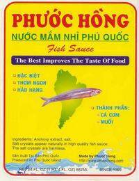 PHUOC HONG NUOC MAM NHI PHU QUOC FISH SAUCE THE BEST IMPROVES THE TASTE OF FOOD DAC BIET THOM NGON HAO HANG THANH PHAN: CA COM MUOI INGREDIENTS: ANCHOVY EXTRACT, SALT. SALT CRYSTALS APPEAR NATURALLY IN HIGH QUALITY FISH SAUCE. THE SALT CRYSTALS ARE HARMLESS. SAN XUAT TAI DAO PHU QUOC PRODUCED ON PHU QUOC ISLAND MADE BY PHUOC HONG HTTP://WWW.PHUOCHONG.COM NET 24 FL. OZ (1 PT. 4 FL. OZ) 682 ML SINCE trademark