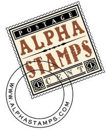 ALPHA STAMPS POSTAGE 1 CENT WWW.ALPHASTAMPS.COM trademark