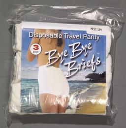 BYE BYE BRIEFS DISPOSABLE TRAVEL PANTY MEDIUM 3 PAIR trademark