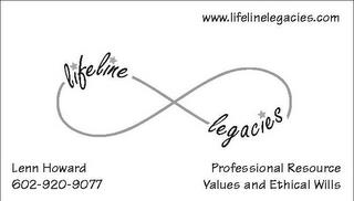 LIFELINE LEGACIES PROFESSIONAL RESOURCE VALUES AND ETHICAL WILLS WWW.LIFELINELEGACIES.COM trademark