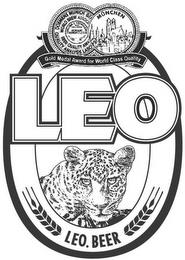 LEO LEO. BEER GOLD MEDAL AWARD FOR WORLD CLASS QUALITY MÜNCHEN DOEMENS MUNICH GE QUALITY ANALYSIS LABO WORLD BREW ASSOCI BEER QUALITY AWA DIPLOME D' EXCELLENCE 2000 GOLD MEDAL BOON RAWD BREWERY CO. LTD. trademark