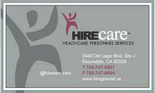 HIRECARE HEALTHCARE PERSONNEL SERVICES HIRECARE.COM WWW.HIREGROUND.US trademark