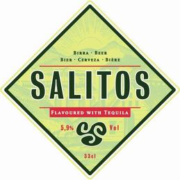 SALITOS BIRRA · BEER BIER · CERVEZA · BIÈRE FLAVOURED WITH TEQUILA 5,9% VOL 33CL trademark